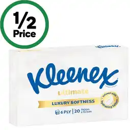 Woolworths Kleenex Ultimate 6 Ply Tissues Pk 20 offer
