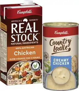 Coles Campbell's Real Stock 1 Litre, Country Ladle or Chunky Soup 495g-505g offer