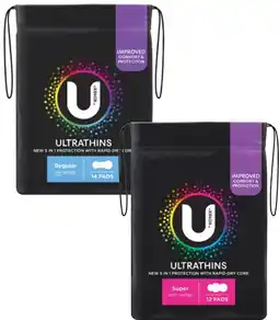 Coles U By Kotex Ultra Thin Pads with Wings Regular 14 Pack or Super 12 Pack offer