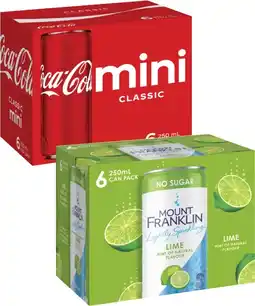Coles Coca-Cola Soft Drink or Mt Franklin Lightly Sparkling Water 6x250mL offer