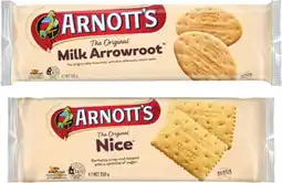 Coles Arnott's Milk Arrowroot or Nice Biscuits 250g offer