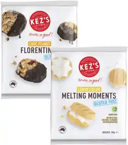 Coles Kez's Kitchen Choc Peanut Florentines or Lemon Cream Melting Moments 185g-190g offer