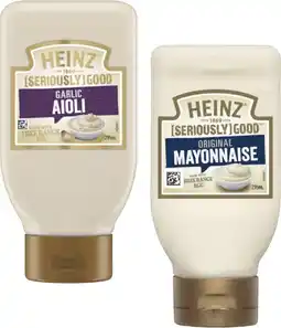 Coles Heinz Seriously Good Aioli or Mayonnaise 295mL offer