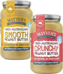 Coles Mayver's Smooth or Crunchy Peanut Butter 375g offer