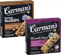 Coles Carman's Nut or Muesli Bars 140g-270g offer