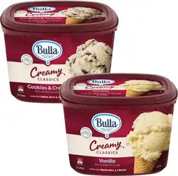 Coles Bulla Creamy Classics Ice Cream Tub 2 Litre offer