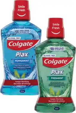 Coles Colgate Plax Fresh Mint or Peppermint Mouthwash 500mL offer