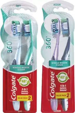 Coles Colgate 360 Degree Soft or Medium Toothbrush 2 Pack offer