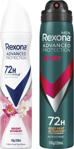 Coles Rexona Advanced 72hr Antiperspirant Aerosol Deodorant 220mL offer