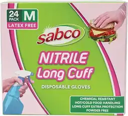 Coles Sabco Nitrile Long Cuff Disposable Medium Gloves 24 Pack offer