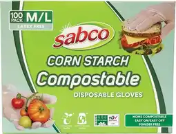 Coles Sabco Corn Starch Compostable Disposable Medium/ Large Gloves 100 Pack offer