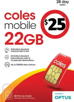 Coles Coles Mobile $25 Prepaid SIM offer