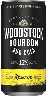 Coles Woodstock Bourbon & Cola 12% 4x200mL offer