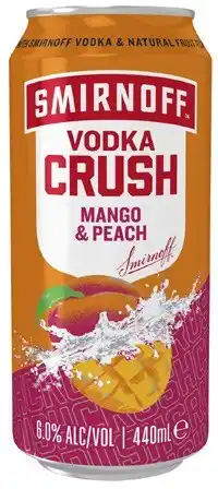 Coles Smirnoff Crush Mango & Peach 6% Cans 4x440mL offer