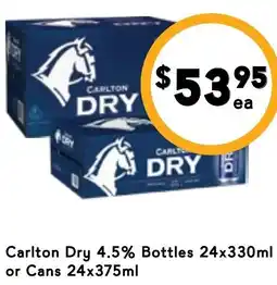 Drakes Carlton Dry 4.5% Bottles 24x330ml or Cans 24x375ml offer