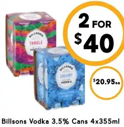 Drakes Billsons Vodka 3.5% Cans 4x355ml offer