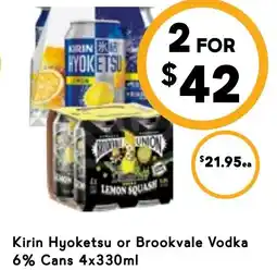 Drakes Kirin Hyoketsu or Brookvale Vodka 6% Cans 4x330ml offer