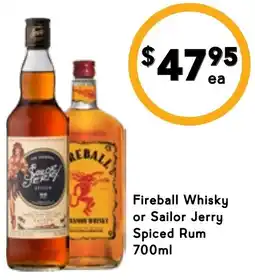 Drakes Fireball whisky or sailor jerry spiced rum offer