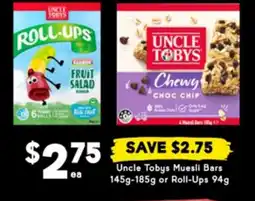 Drakes Uncle tobys muesli bars or roll-ups offer