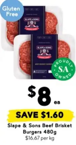 Drakes Slape & sons beef brisket burgers offer