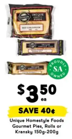 Drakes Unique homestyle foods gourmet pies, rolls or kransky offer