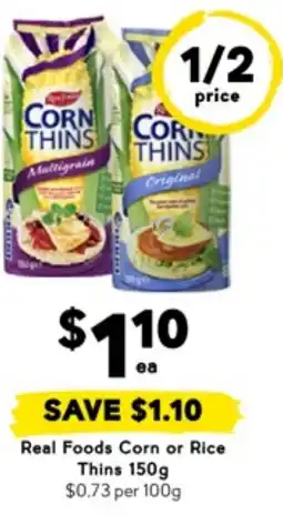 Drakes Real foods corn or rice thins offer