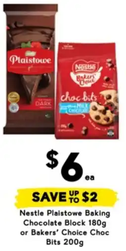Drakes Nestle plaistowe baking chocolate block 180g or bakers' choice choc bits 200g offer