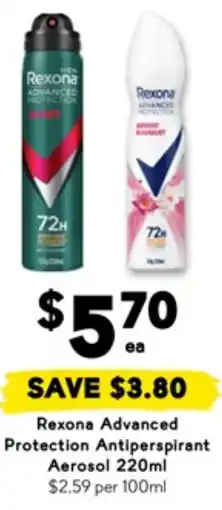 Drakes Rexona advanced protection antiperspirant aerosol offer