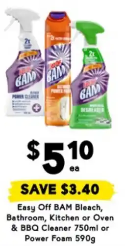 Drakes Easy off bam bleach, bathroom, kitchen or oven & bbq cleaner 750ml or power foam 590g offer