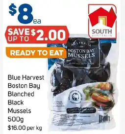 Foodland Blue harvest boston bay blanched black mussels offer
