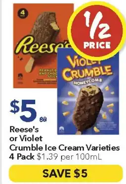 Ritchies Reese's or violet crumble ice cream varieties offer