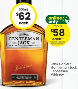 The Bottle O Jack daniel's gentleman jack tennessee whiskey offer