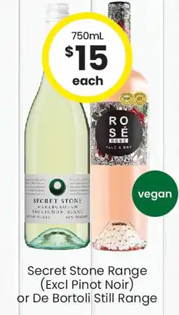 The Bottle O Secret stone range or de bortoli still range offer