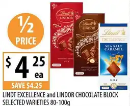 Supabarn Lindt excellence and lindor chocolate block selected varieties offer