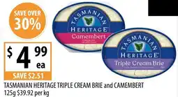 Supabarn Tasmanian heritage triple cream brie and camembert offer