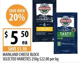 Supabarn Mainland cheese block selected varieties offer