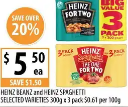 Supabarn Heinz beanz and heinz spaghetti selected varieties offer