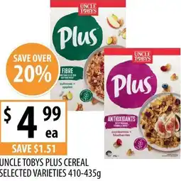 Supabarn Uncle tobys plus cereal selected varieties offer