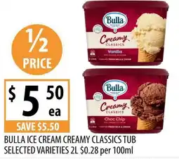 Supabarn Bulla ice cream creamy classics tub selected varieties offer
