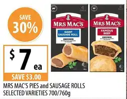 Supabarn Mrs mac's pies and sausage rolls selected varieties offer