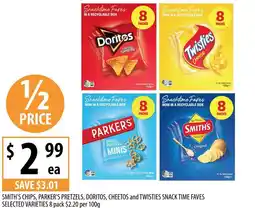 Supabarn Smith's chips, parker's pretzels, doritos, cheetos and twisties snack time faves selected varieties offer