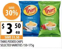 Supabarn Thins potato chips selected varieties offer
