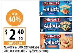 Supabarn Arnott's salada crispbreads selected varieties offer