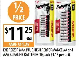 Supabarn Energizer max plus high performance aa and aaa alkaline batteries offer