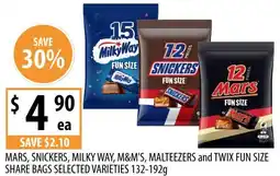 Supabarn Mars, snickers, milky way, m&m's, malteezers and twix fun size share bags selected varieties offer