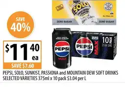 Supabarn Pepsi, solo, sunkist, passiona and mountain dew soft drinks selected varieties offer