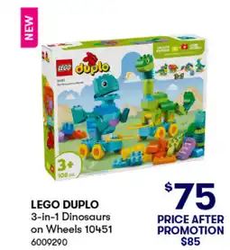 BIG W Lego duplo 3-in-1 dinosaurs on wheels offer