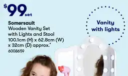 BIG W Wooden vanity set with lights and stool 100.1cm (h) x 62.8cm (w) x 32cm (d) approx.* offer