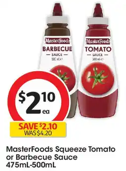 Coles MasterFoods Squeeze Tomato or Barbecue Sauce offer