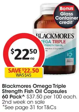 Coles Blackmores Omega Triple Strength Fish Oil Capsules offer